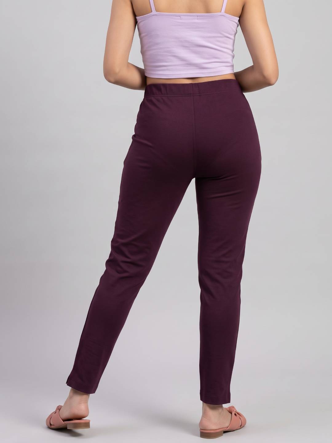 Dark Purple Cotton Stretch Kurti Pants - Plus Size