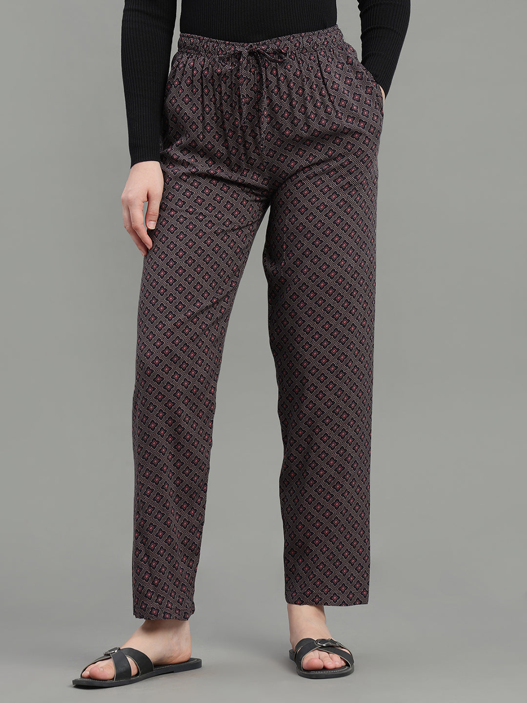 Black Woven Viscose Printed Lounge Pants