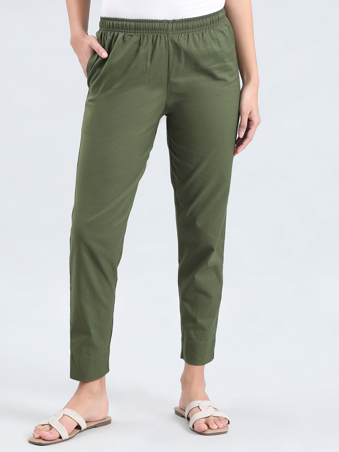 Olive Green Cotton Pencil Pant