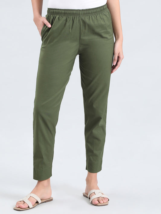 Olive Green Cotton Pencil Pant