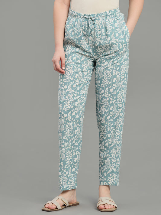 Blue Woven Viscose Printed Lounge Pants