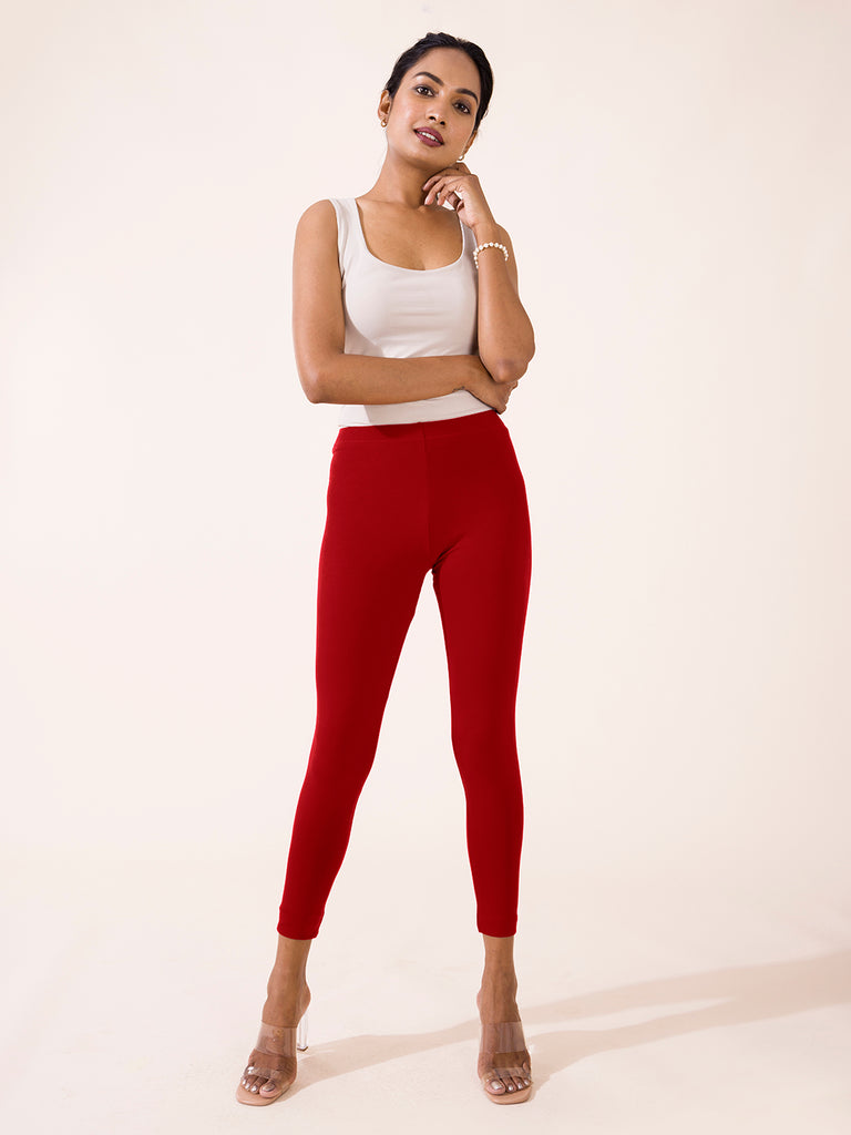 Indian Plain Ladies Cotton Red Color Leggings For Casual And Regular Wear  at Best Price in Madurai | Ishaani Enterprises