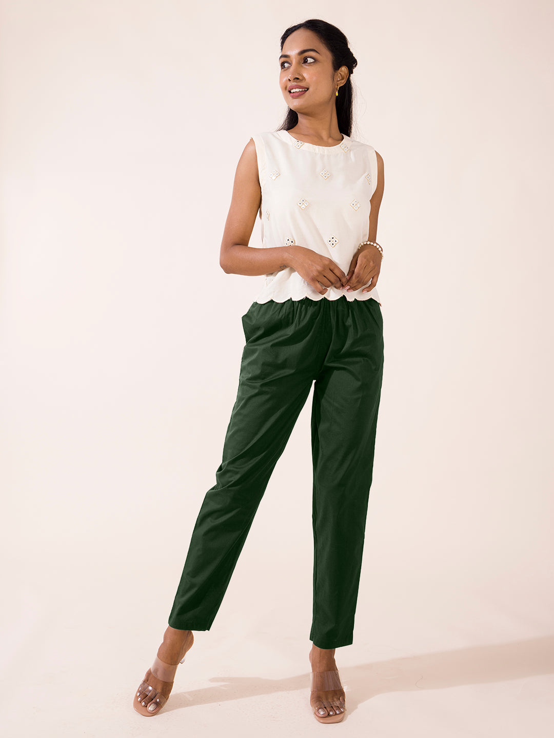 Dark Olive Cotton Cambric Cotton Pants