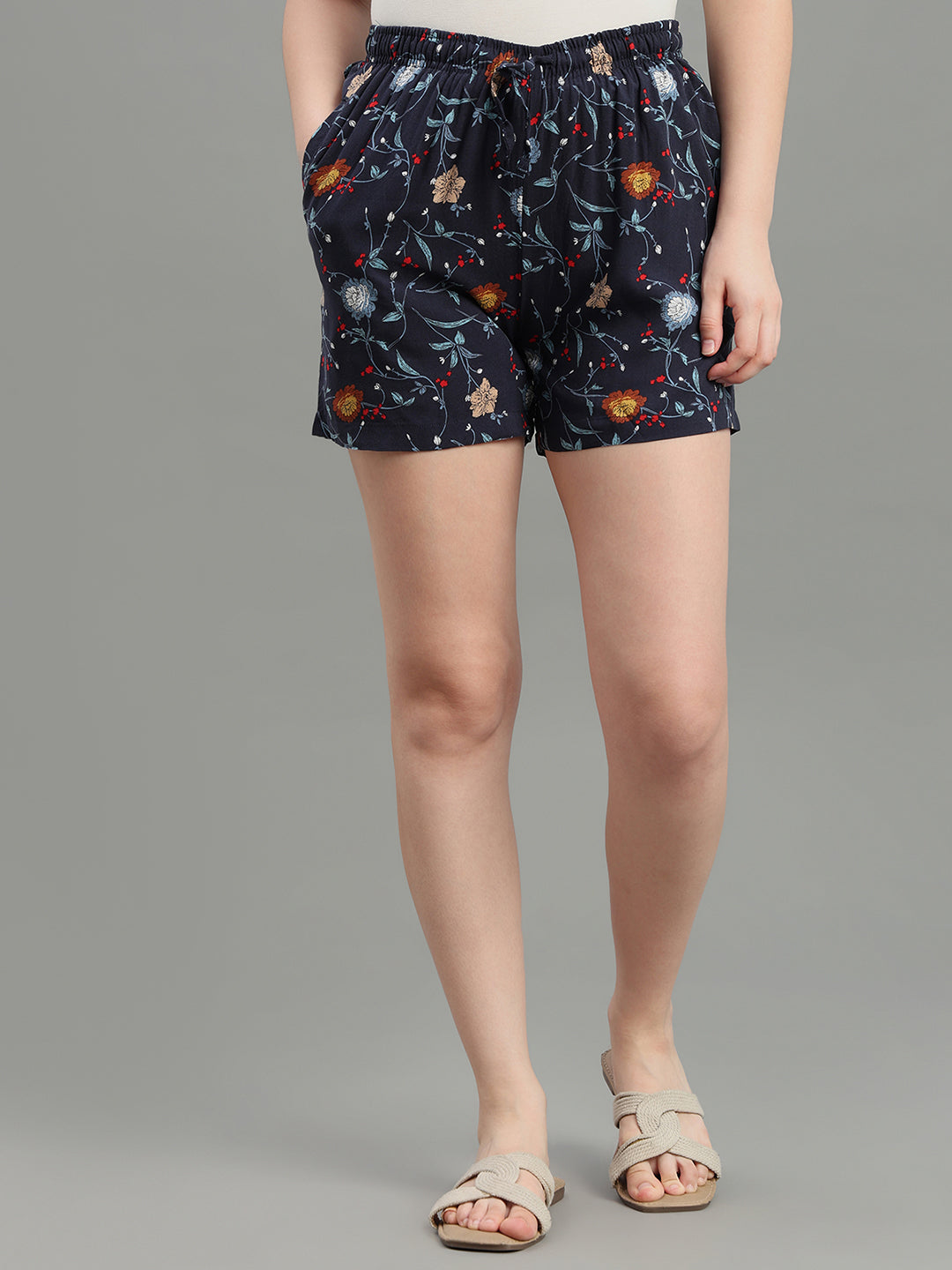 Navy Woven Viscose Printed Lounge Shorts