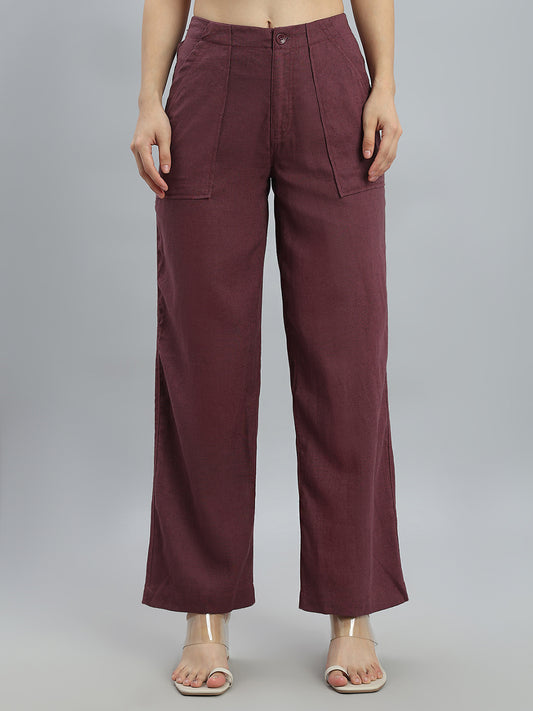 Wine Linen Cargo Pants