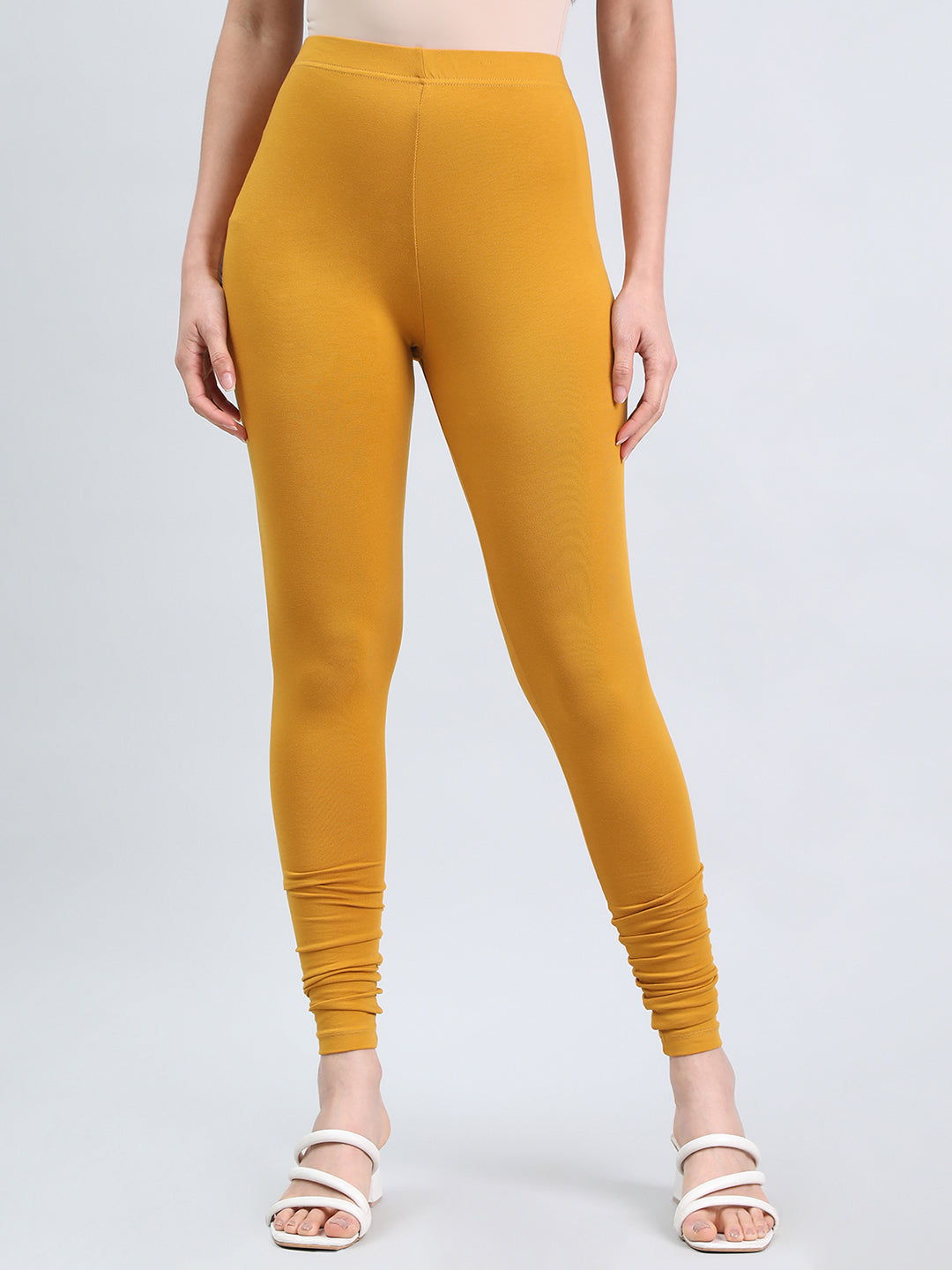 Dark Mustard Cotton Stretch Ankle Length Leggings