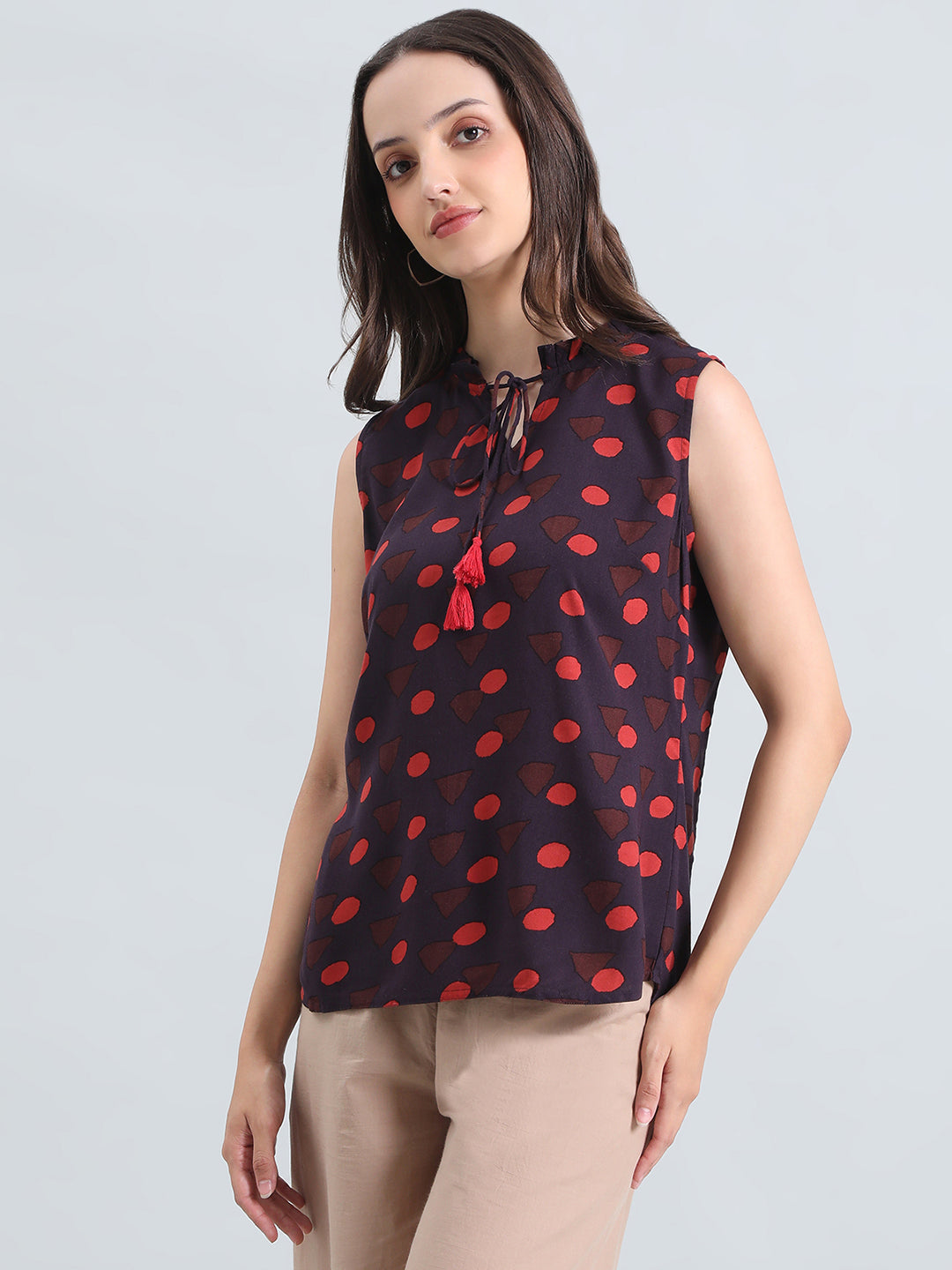 Viscose Tie-Up Geometric Print Blouse