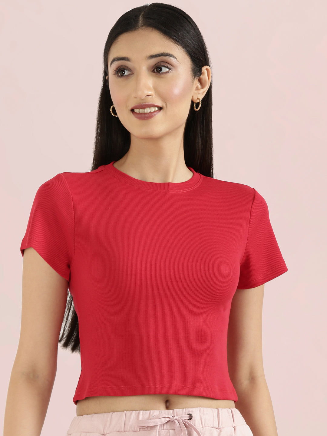 Rib Cotton Round Neck Crop Top