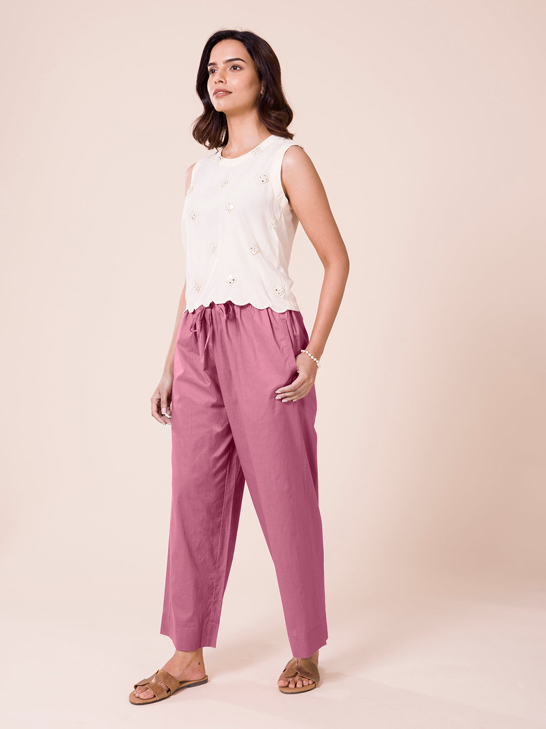 Light Wine Cotton Wide Leg Pants