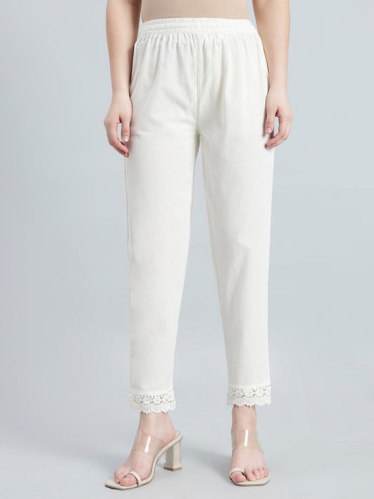 Cream 100% Cotton Lace Pencil Pant