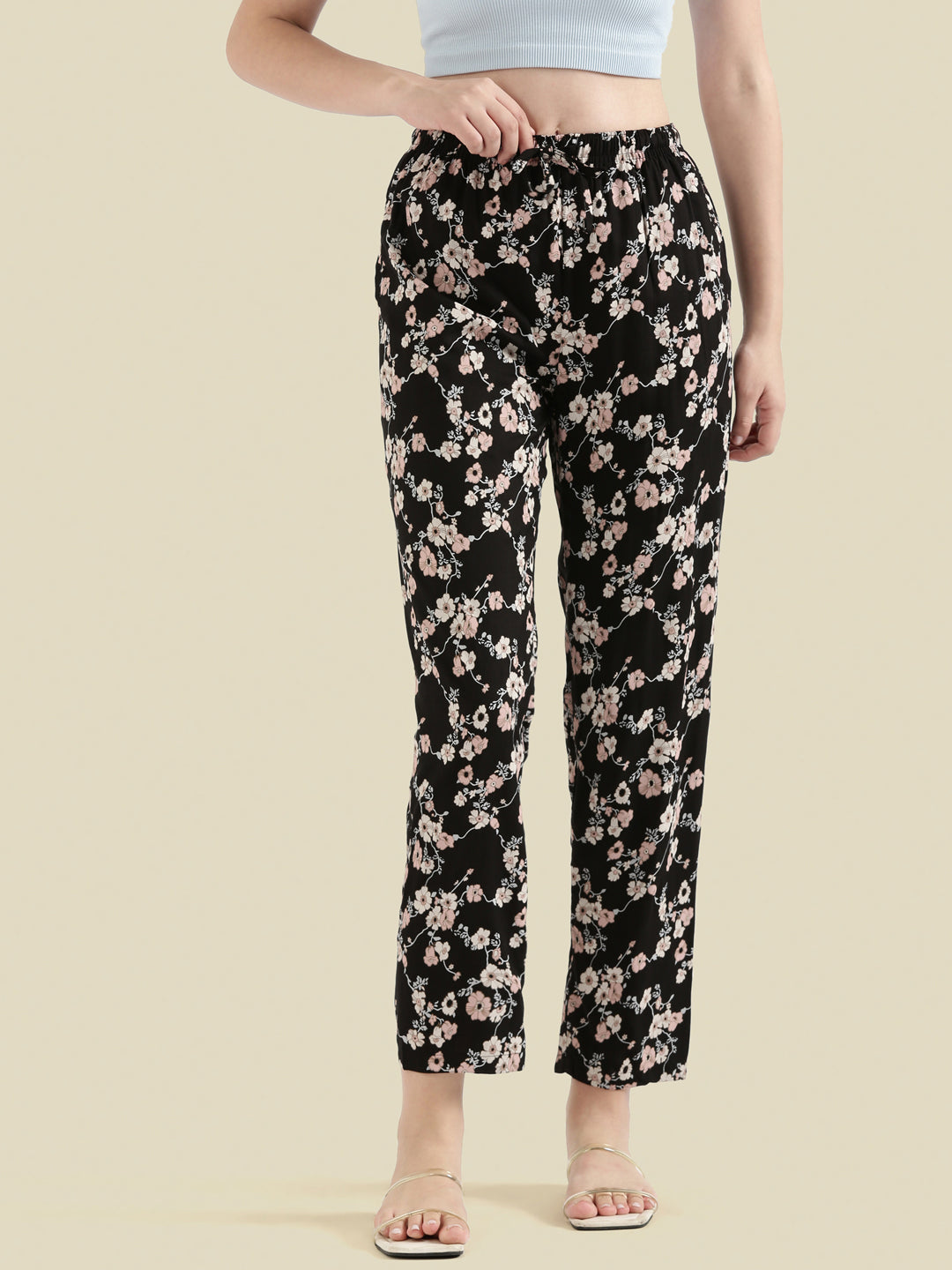 Black Woven Viscose Printed Lounge Pants