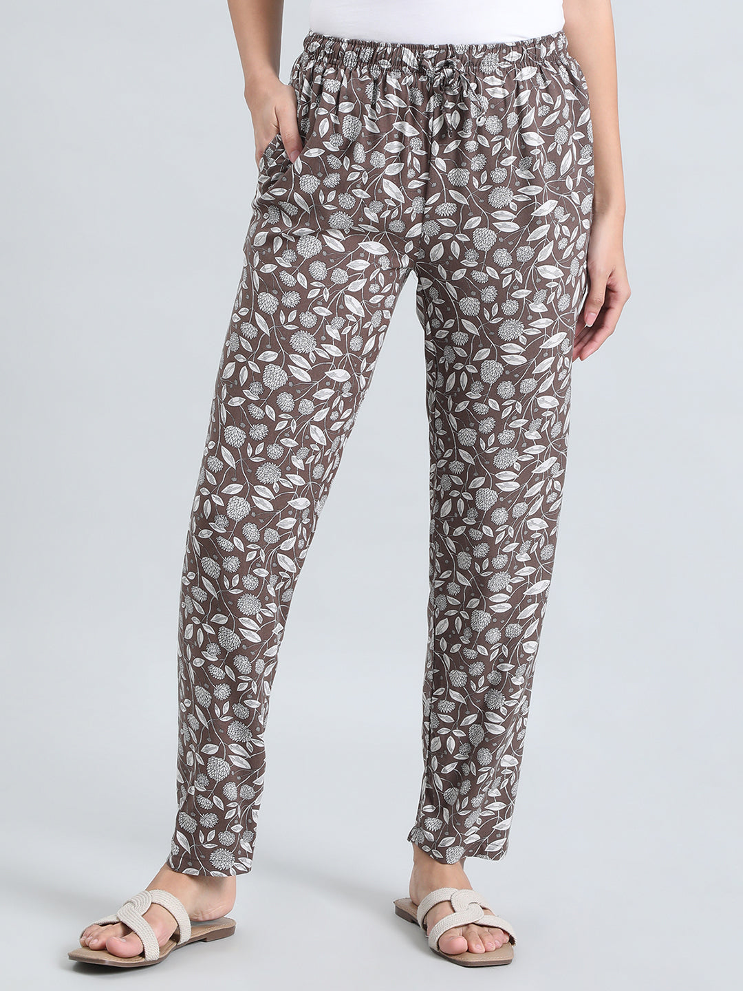 Brown Woven Viscose Printed Lounge Pants