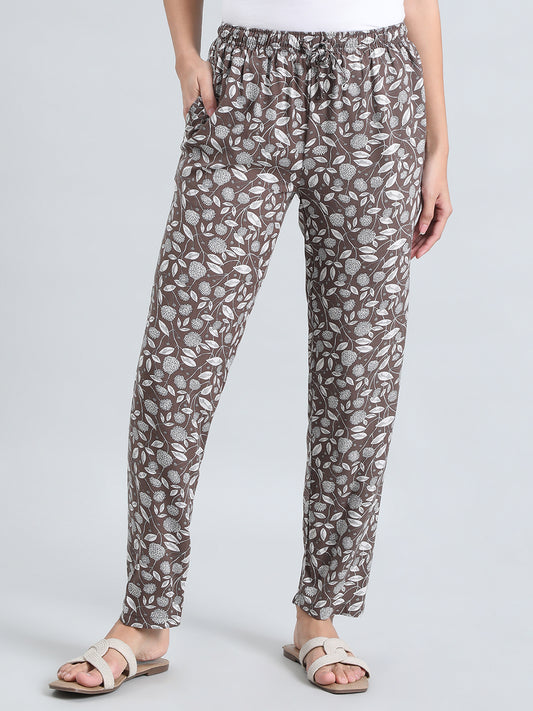 Brown Woven Viscose Printed Lounge Pants