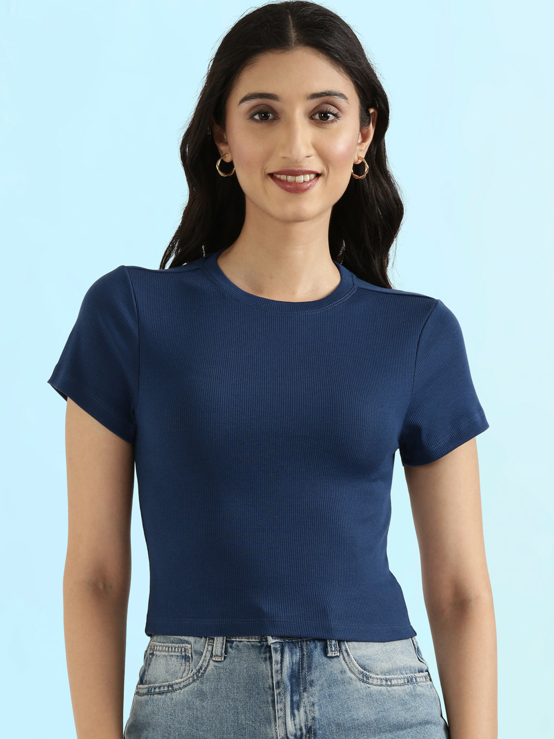 Rib Cotton Round Neck Crop Top
