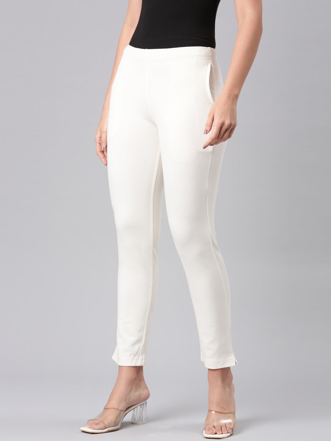 White Ponte Smart Fit Kurti Pant