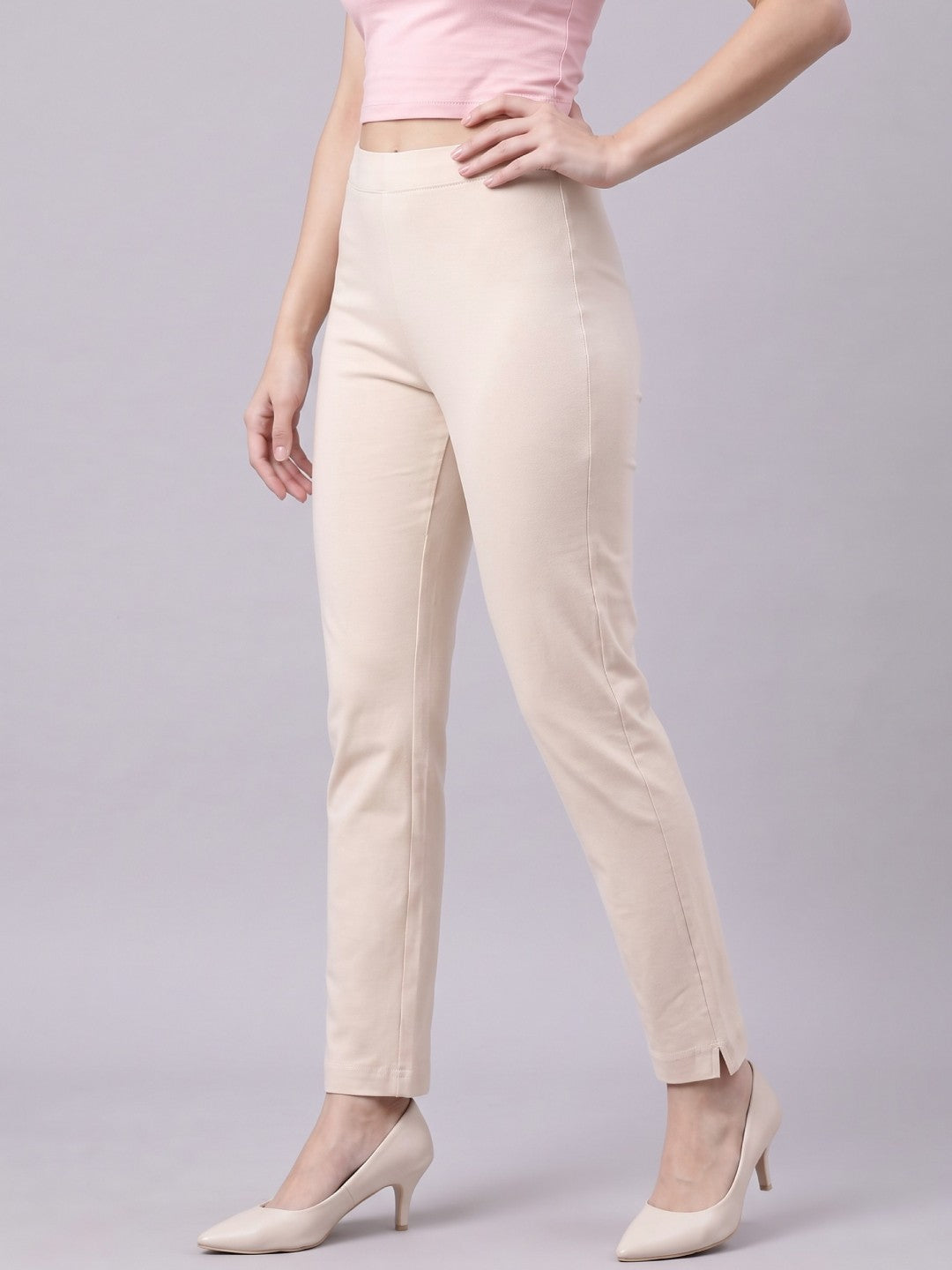 Light Beige Cotton Stretch Kurti Pants