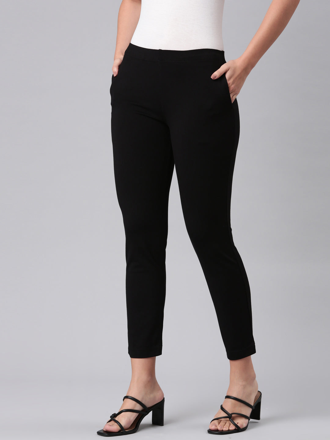 Black Ponte Smart Fit Kurti Pant