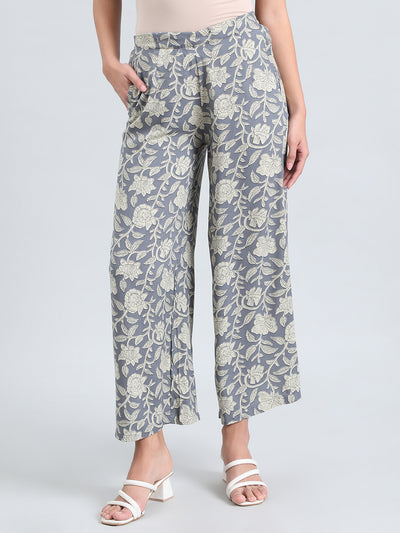 Blue Woven Viscose Printed Palazzo