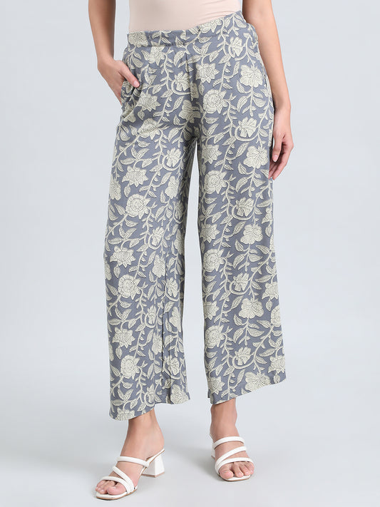 Blue Woven Viscose Printed Palazzo