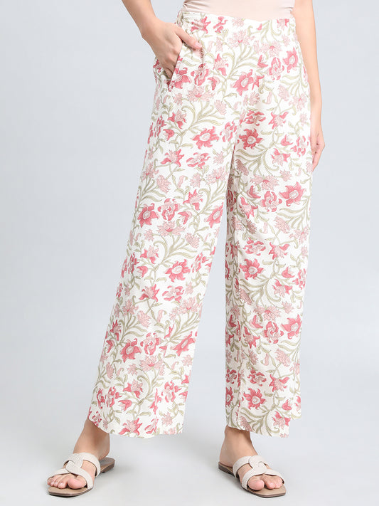 White Woven Viscose Printed Palazzo