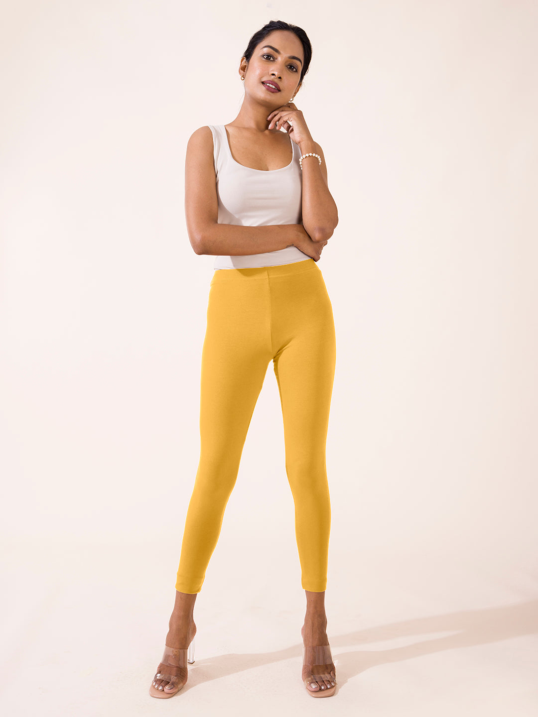 Buy Go Colors Women Melange Viscose Athleisure Ankle Length Leggings online