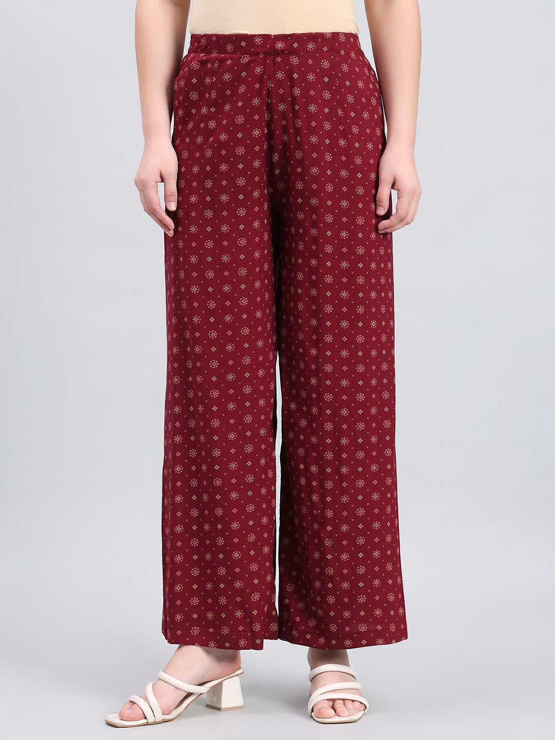 Maroon Woven Viscose Printed Palazzo