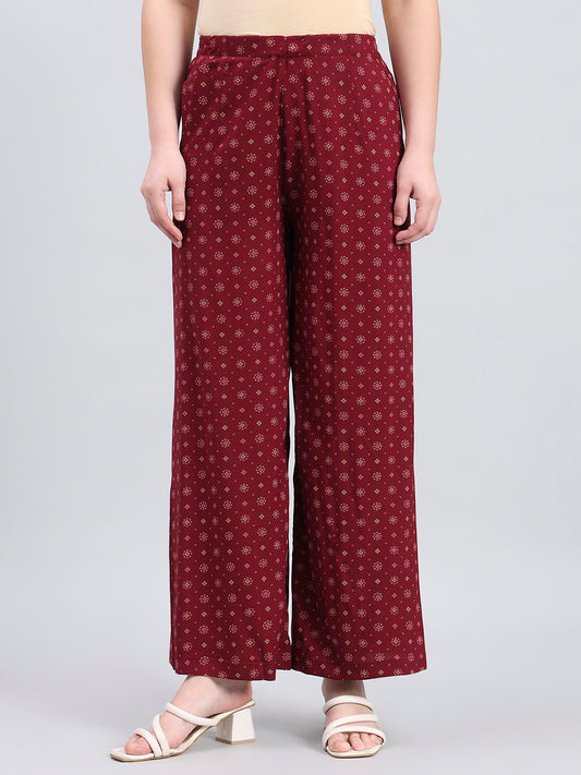Maroon Woven Viscose Printed Palazzo