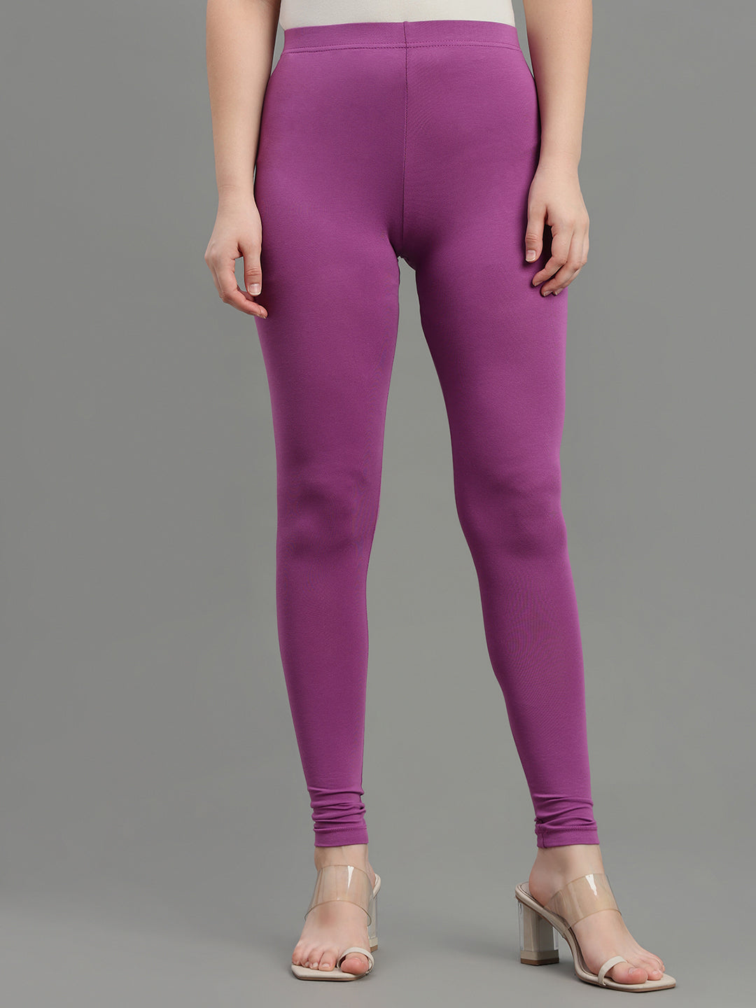 Dark Lilac Cotton Stretch Ankle Length Leggings