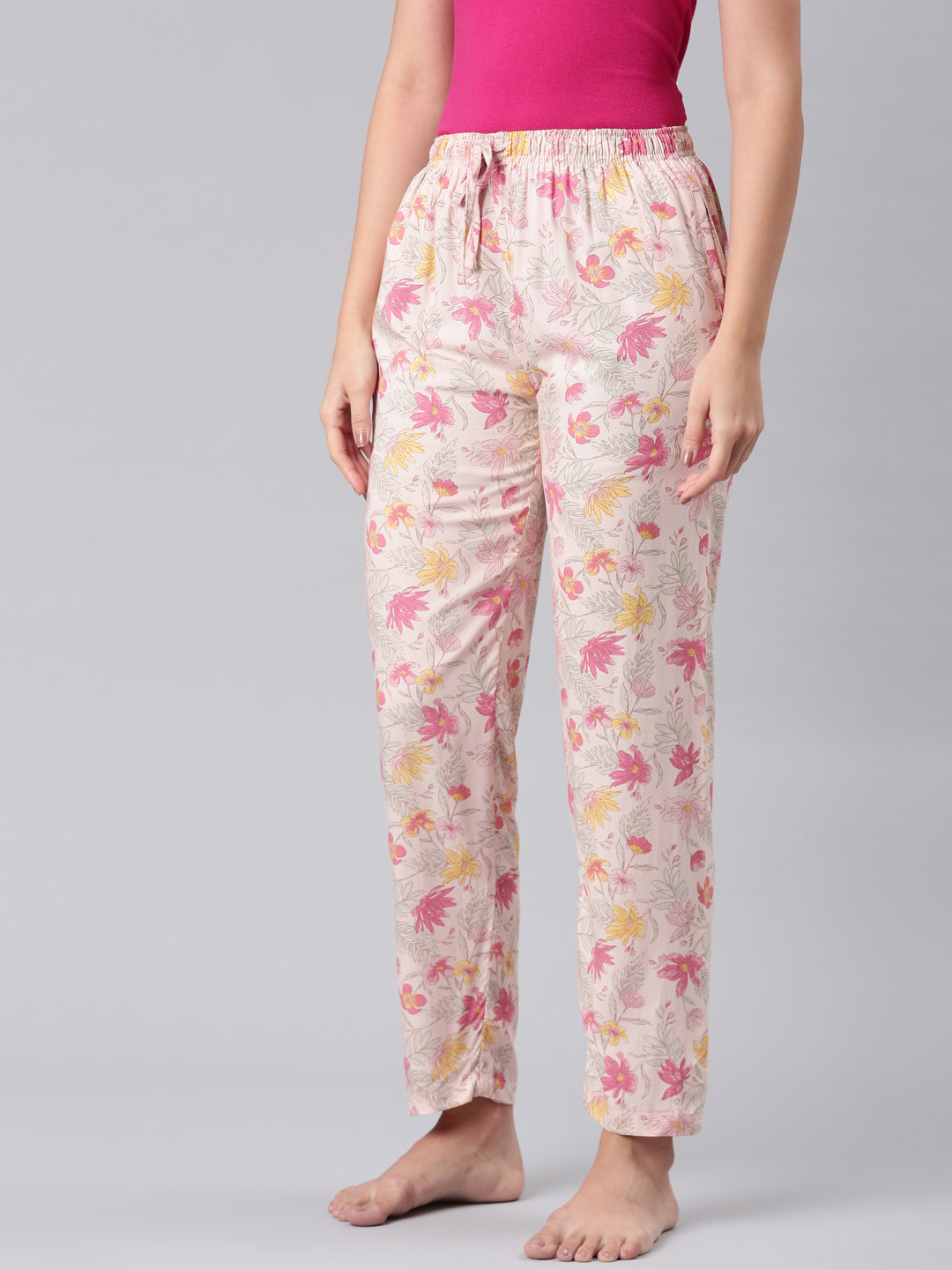 Medium Pink Woven Viscose Printed Lounge Pants