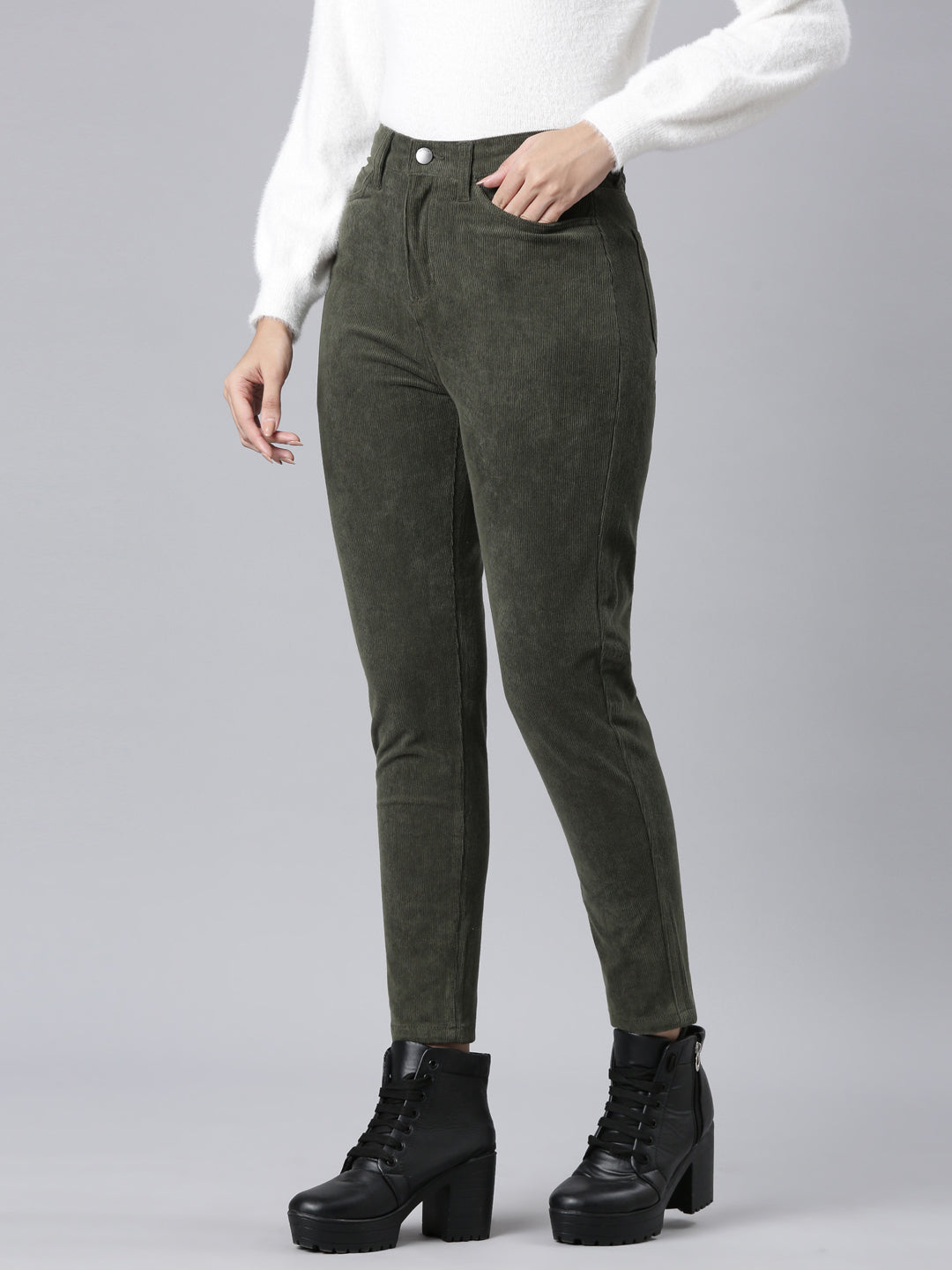 Olive Green Tight Knit Corduroy Pants
