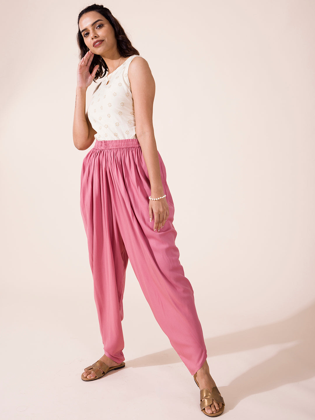 Dusty Pink Woven Viscose Harem Dhoti Pant