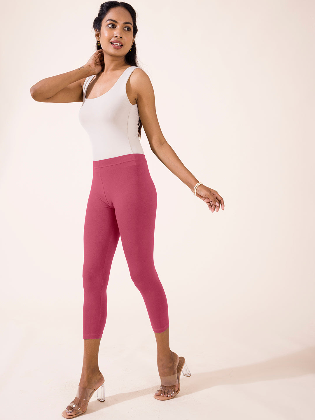 Light Wine Cotton Stretch Cropped Leggings