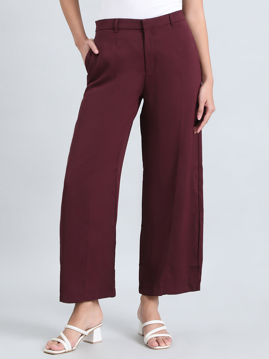 Dark Wine Crepe Wide Trouser