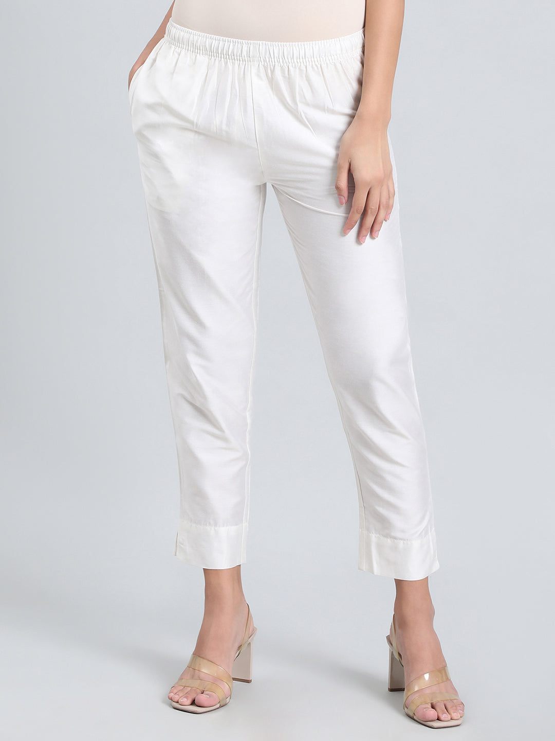 White Poly Modal Metallic Pants