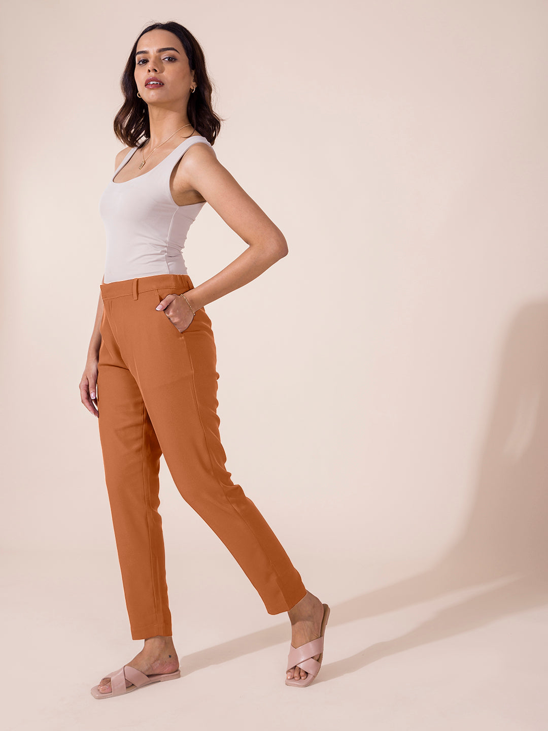 Rust Crepe Tapered Trouser