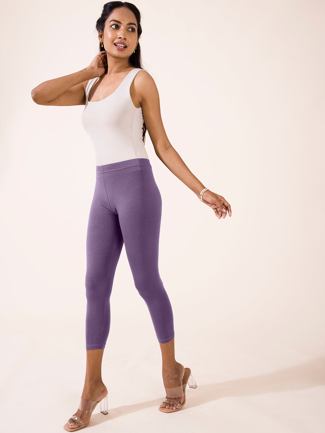 Dusty Purple Cotton Stretch Cropped Leggings