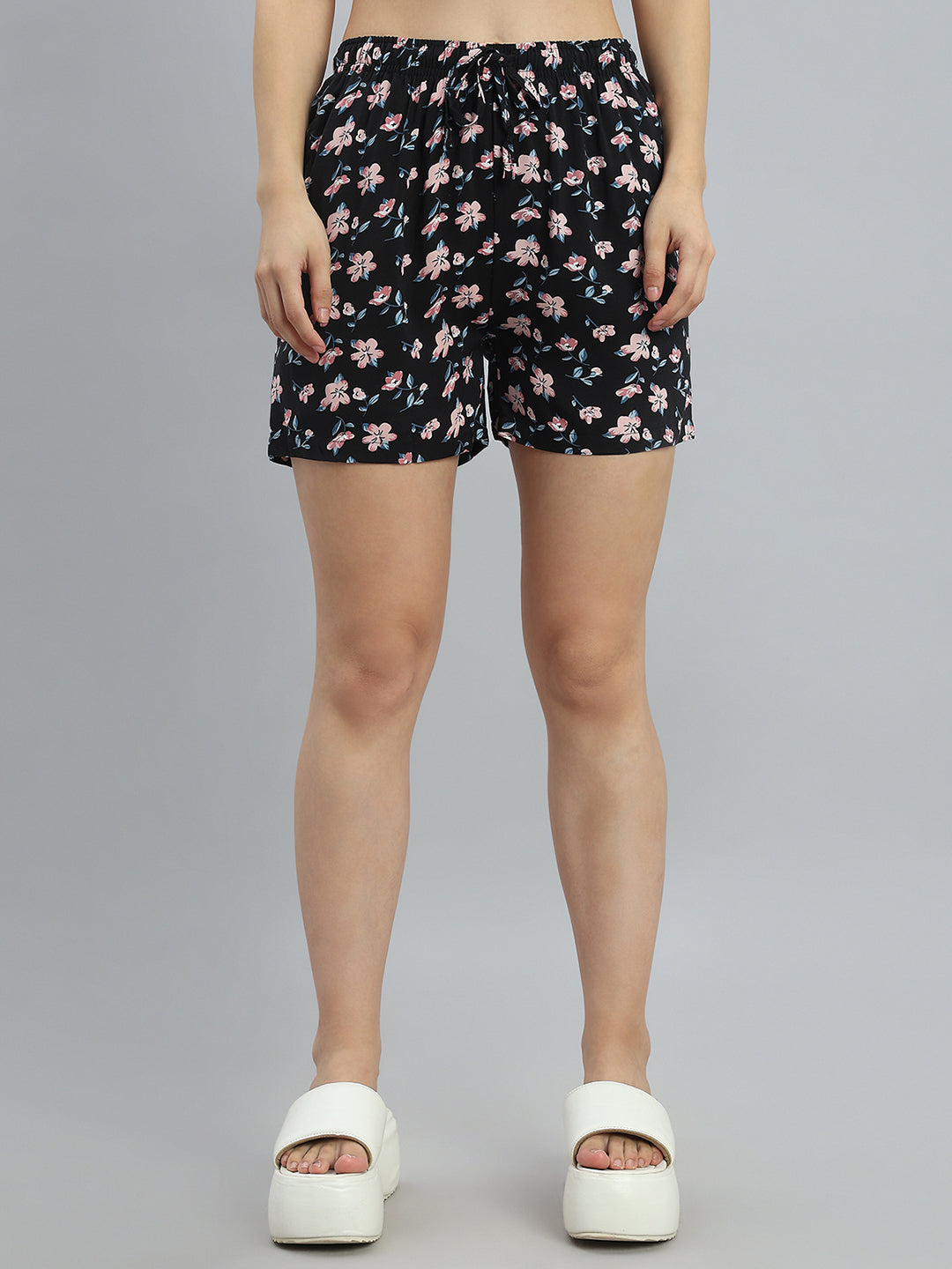 Black Woven Viscose Printed Lounge Shorts