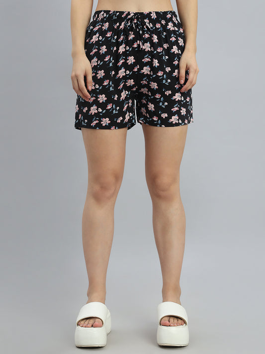 Black Woven Viscose Printed Lounge Shorts