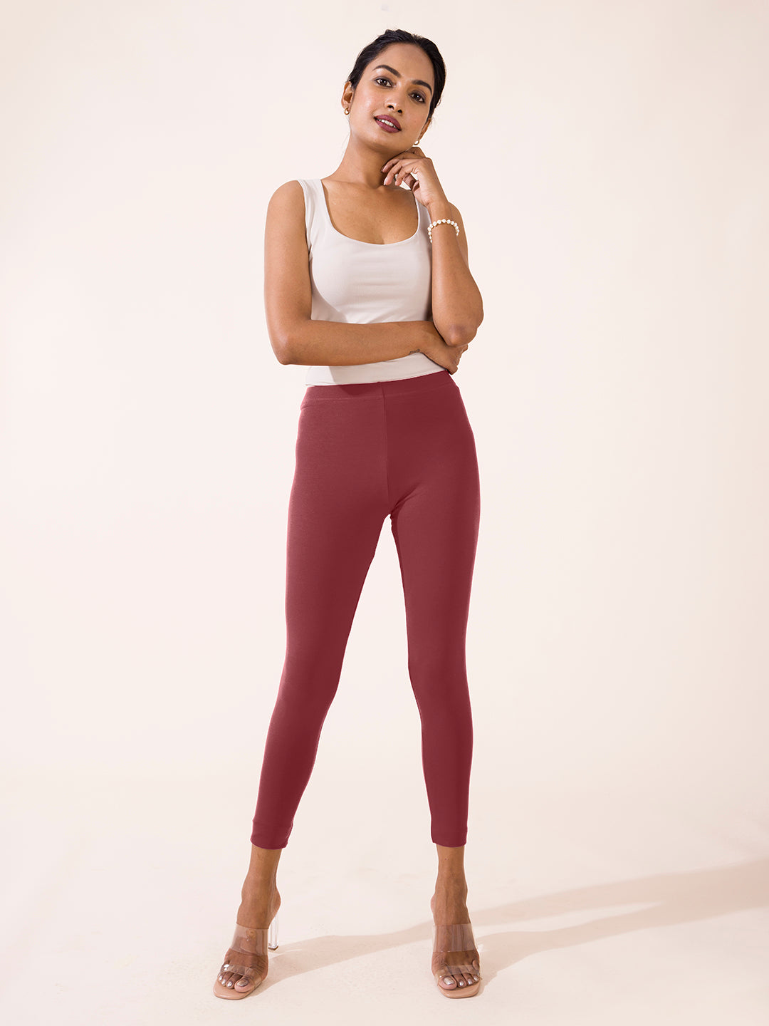 Violet Cotton Stretch Ankle Length Leggings