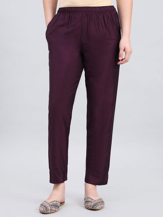 Dark Purple Poly Modal Metallic Pants