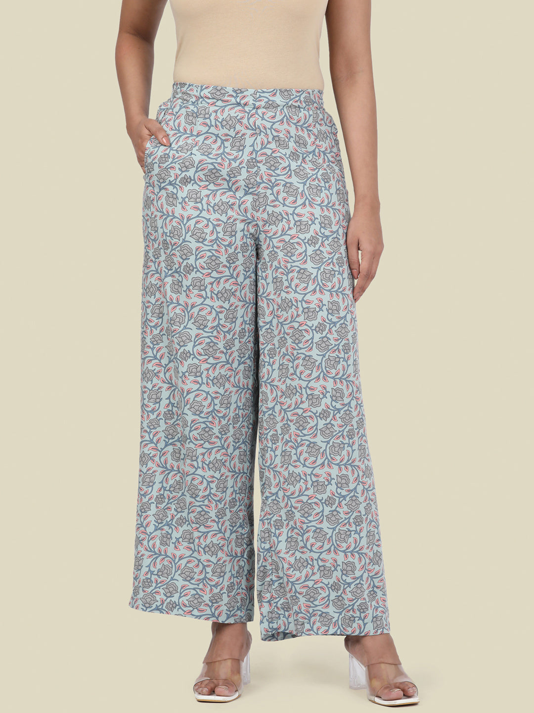 Blue Woven Viscose Printed Palazzo