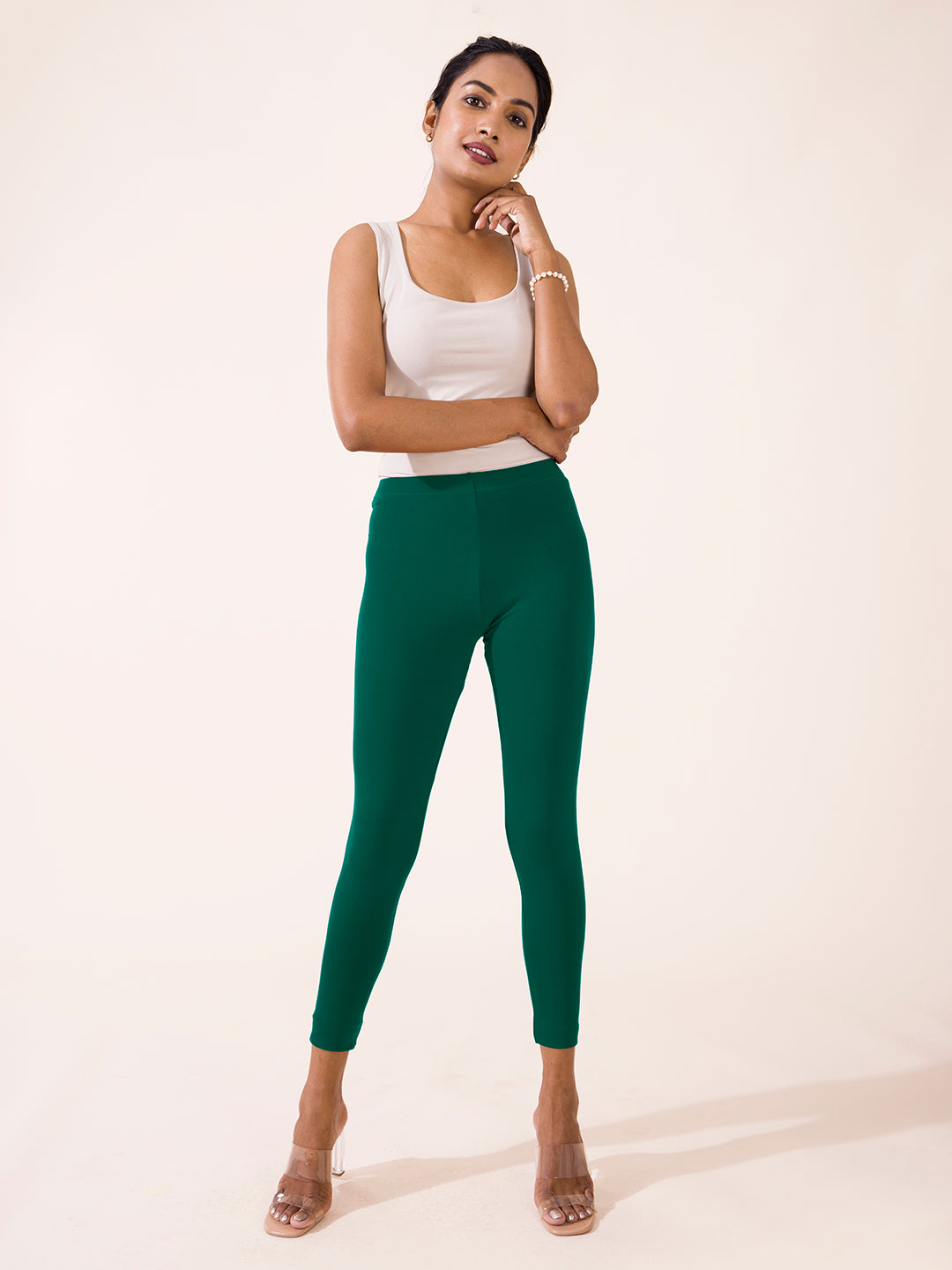 Solid Knit Churidar Leggings - Dark Green, Women