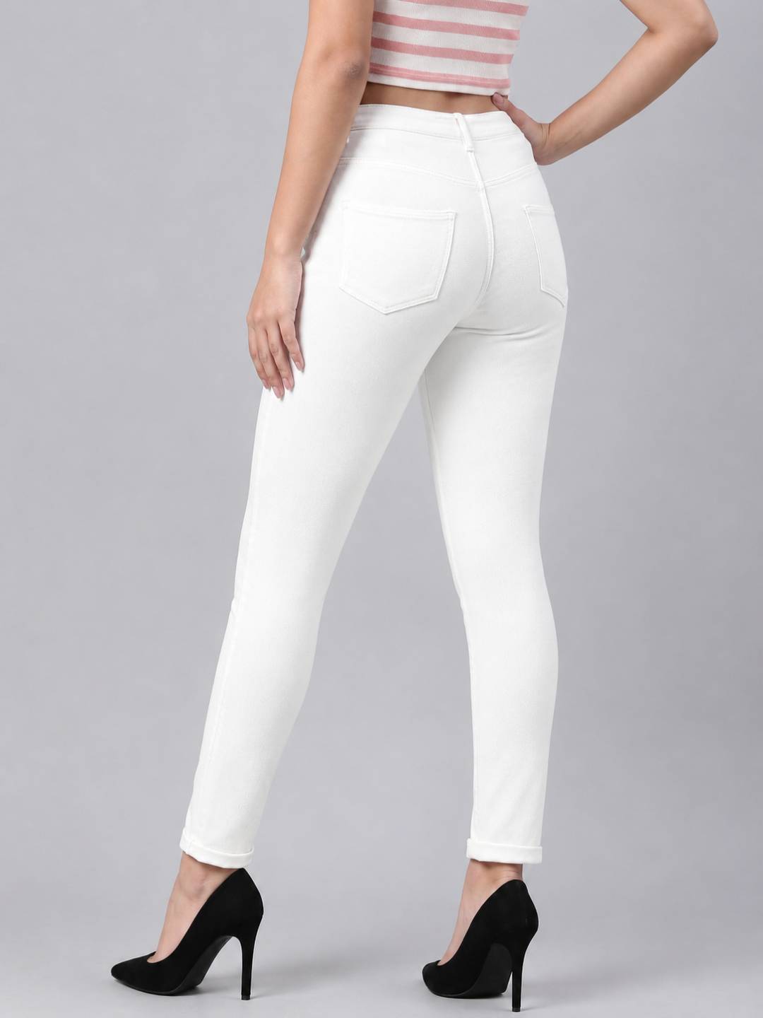 White Cotton Polyester Super Stretch Jeggings