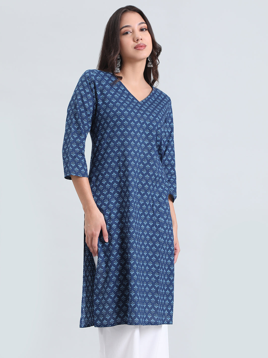 Cotton Floral Buti Print Straight Kurta