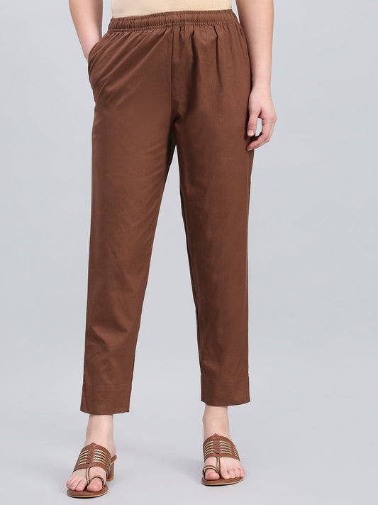 Brown Cotton Pencil Pant