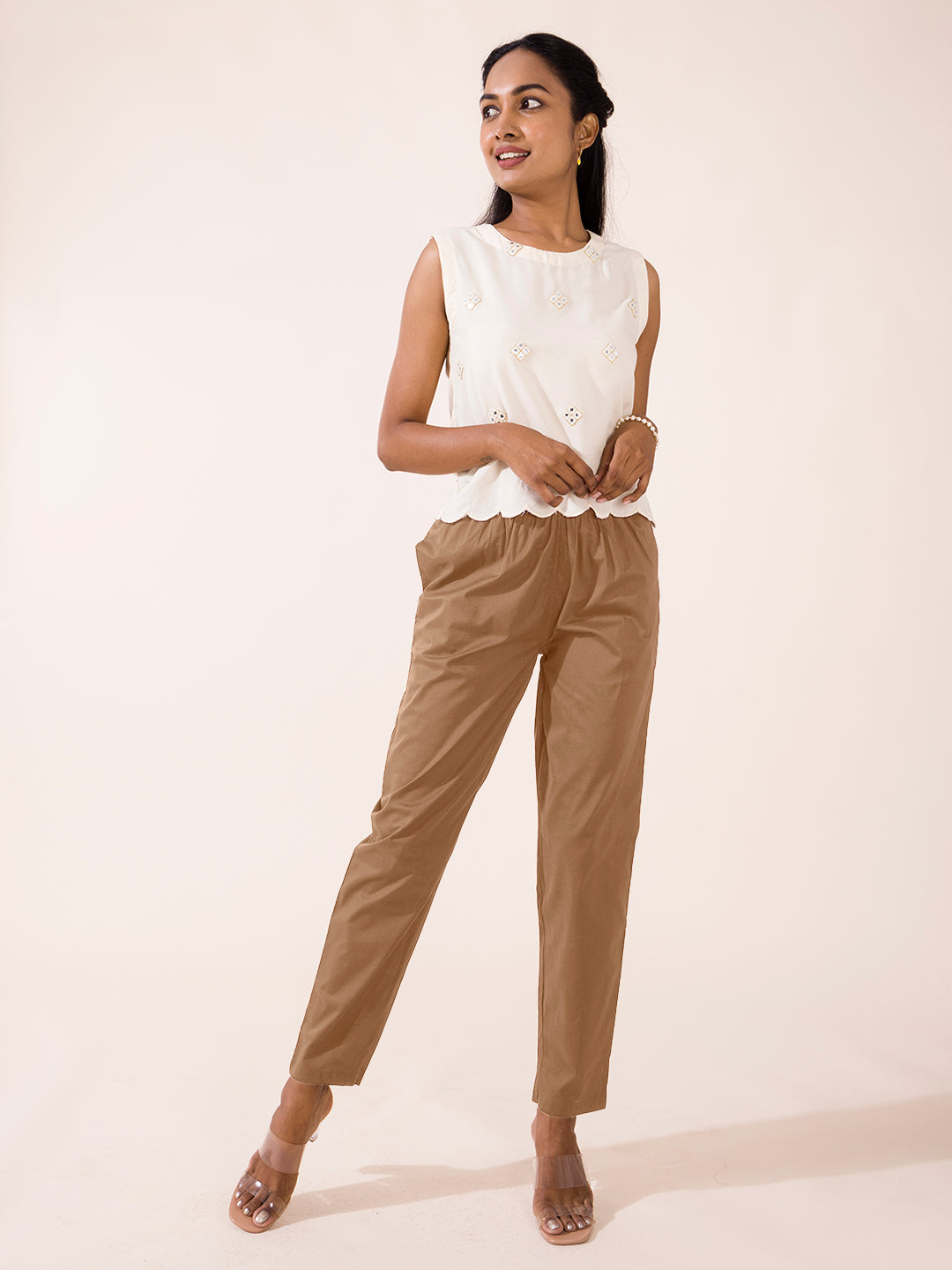 Light Brown Cotton Cambric Cotton Pants