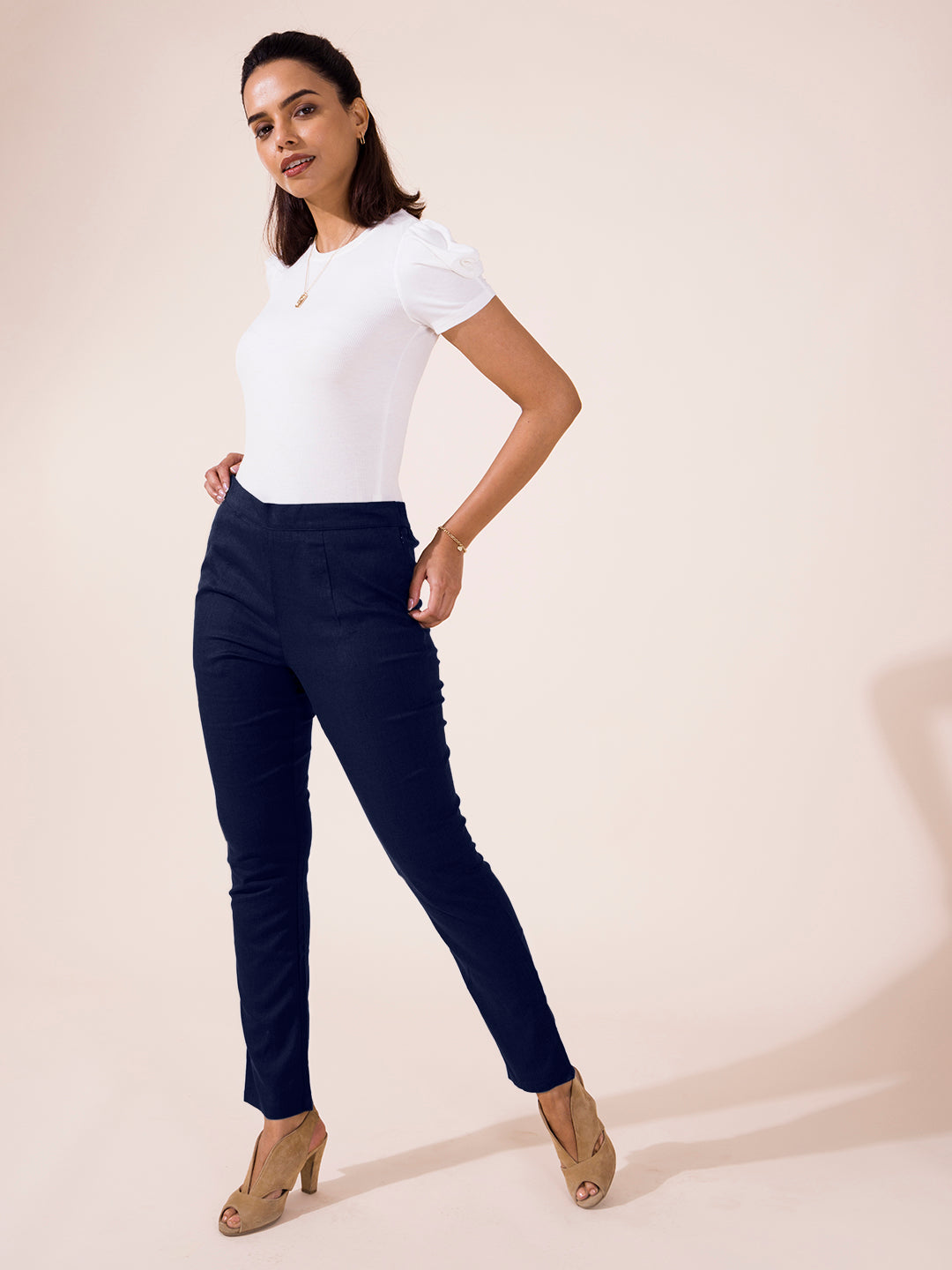 Navy Linen Pencil Pant