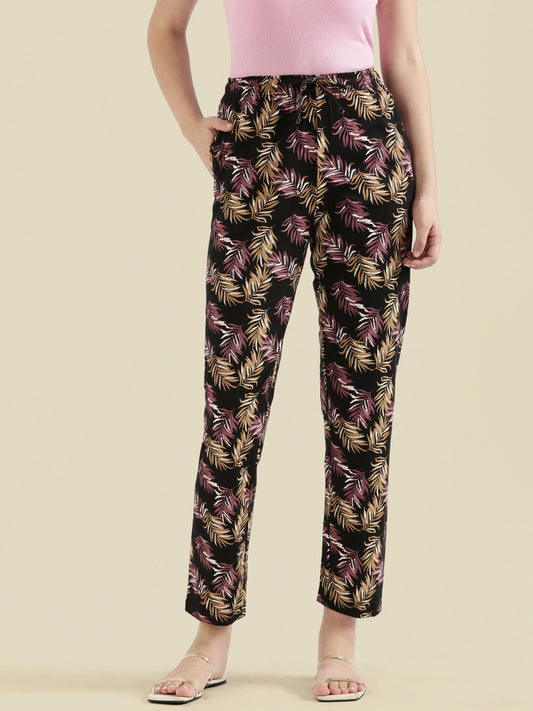 Black Cotton Knit Printed Lounge Pants