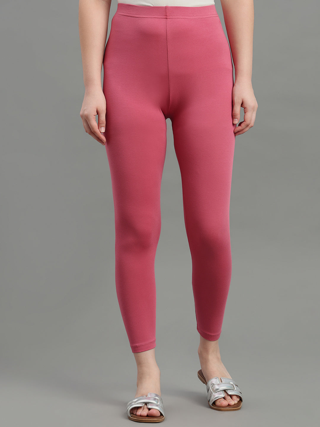 Pink Cotton Stretch Cropped Leggings