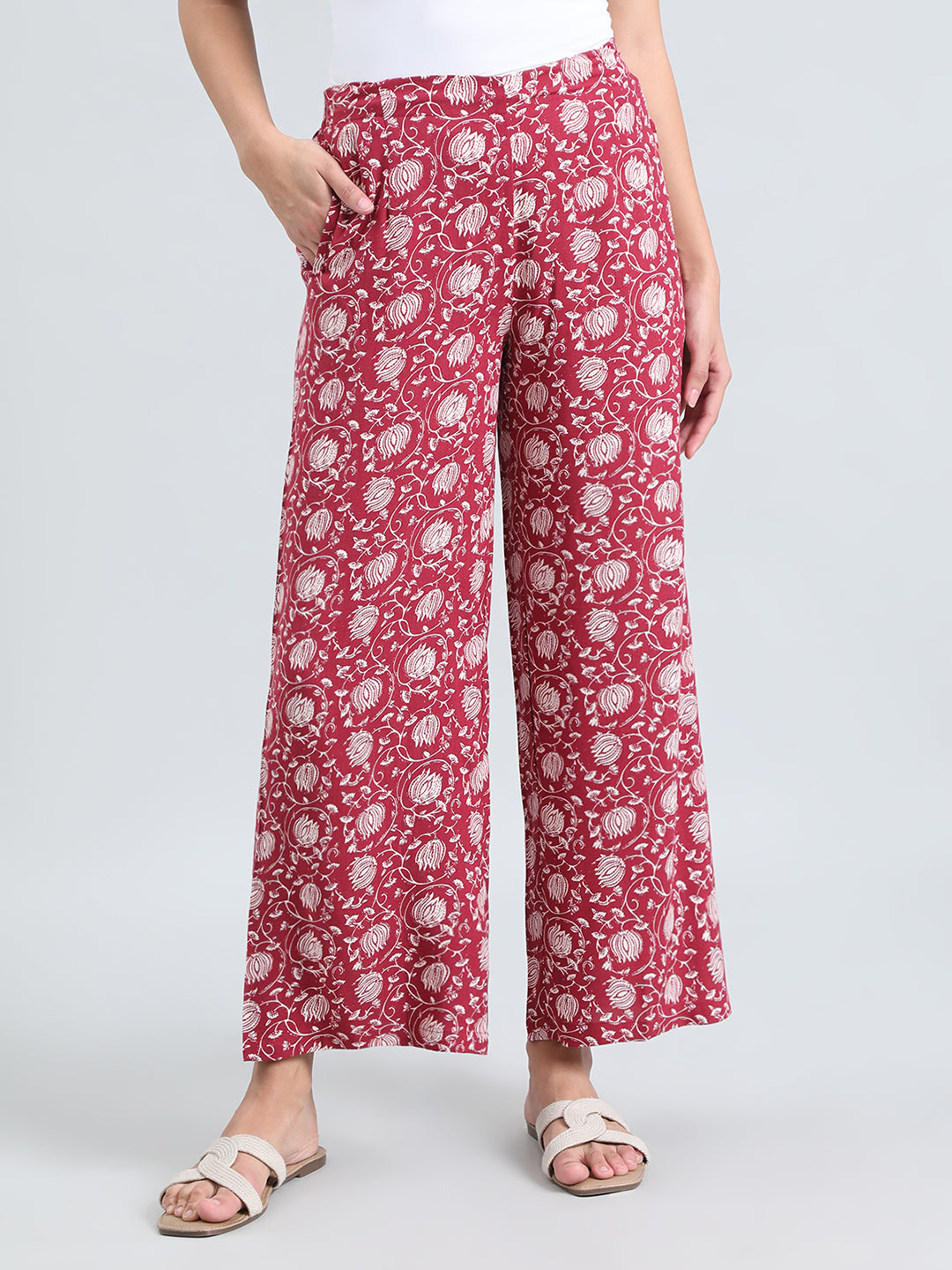 Dark Pink Woven Viscose Printed Palazzo